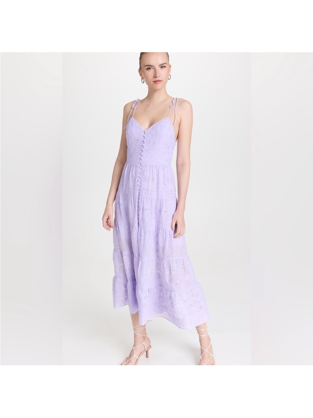 Alice + Olivia Shanti Tiered Midi Dress Lavender SZ 12 Ruffle Wedding Guest